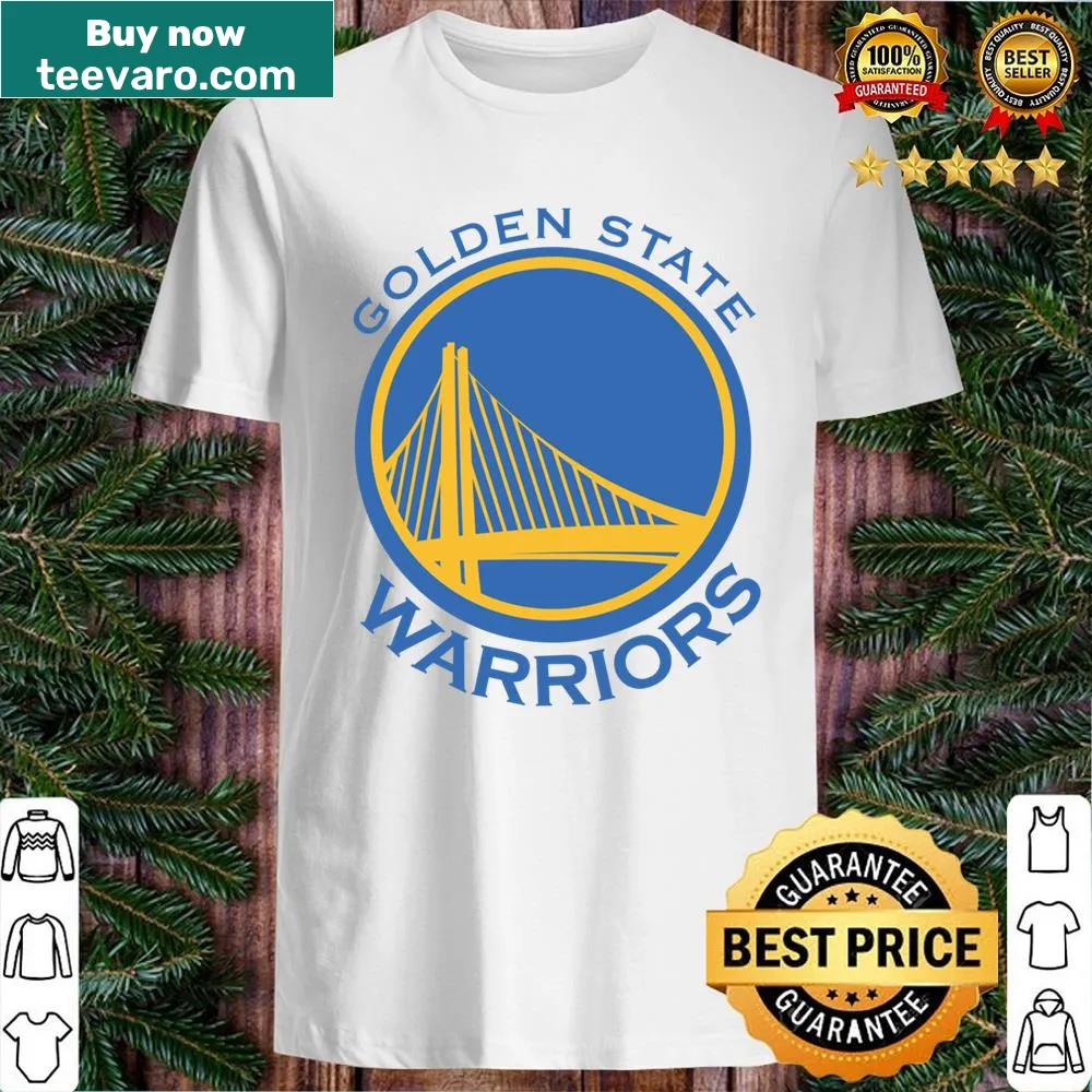 Golden State Warriors shirt with bold team logo on front.