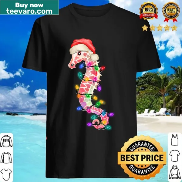 Hippocampus wrapped in Christmas lights on a festive shirt