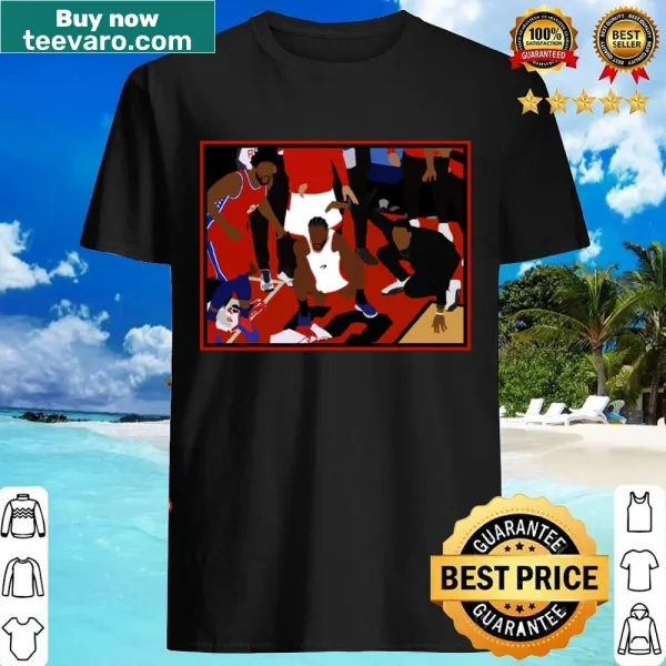 Kawhi Leonard Game Winner Celebration T-shirt with basketball graphic