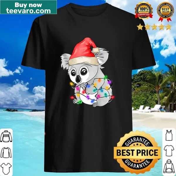 Festive shirt featuring a koala with Christmas tree lights
