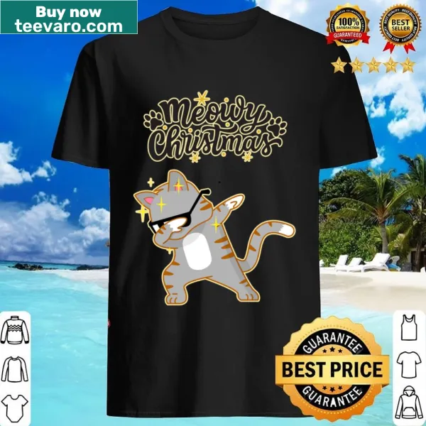 Closeup of a cute cat on a Meowy Christmas shirt