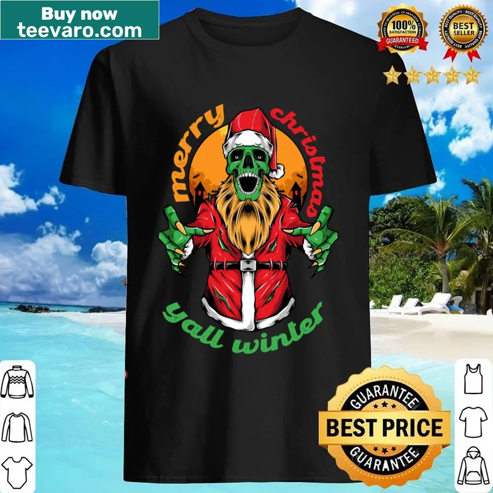 Playful typography Merry Christmas Y'all shirt with festive message