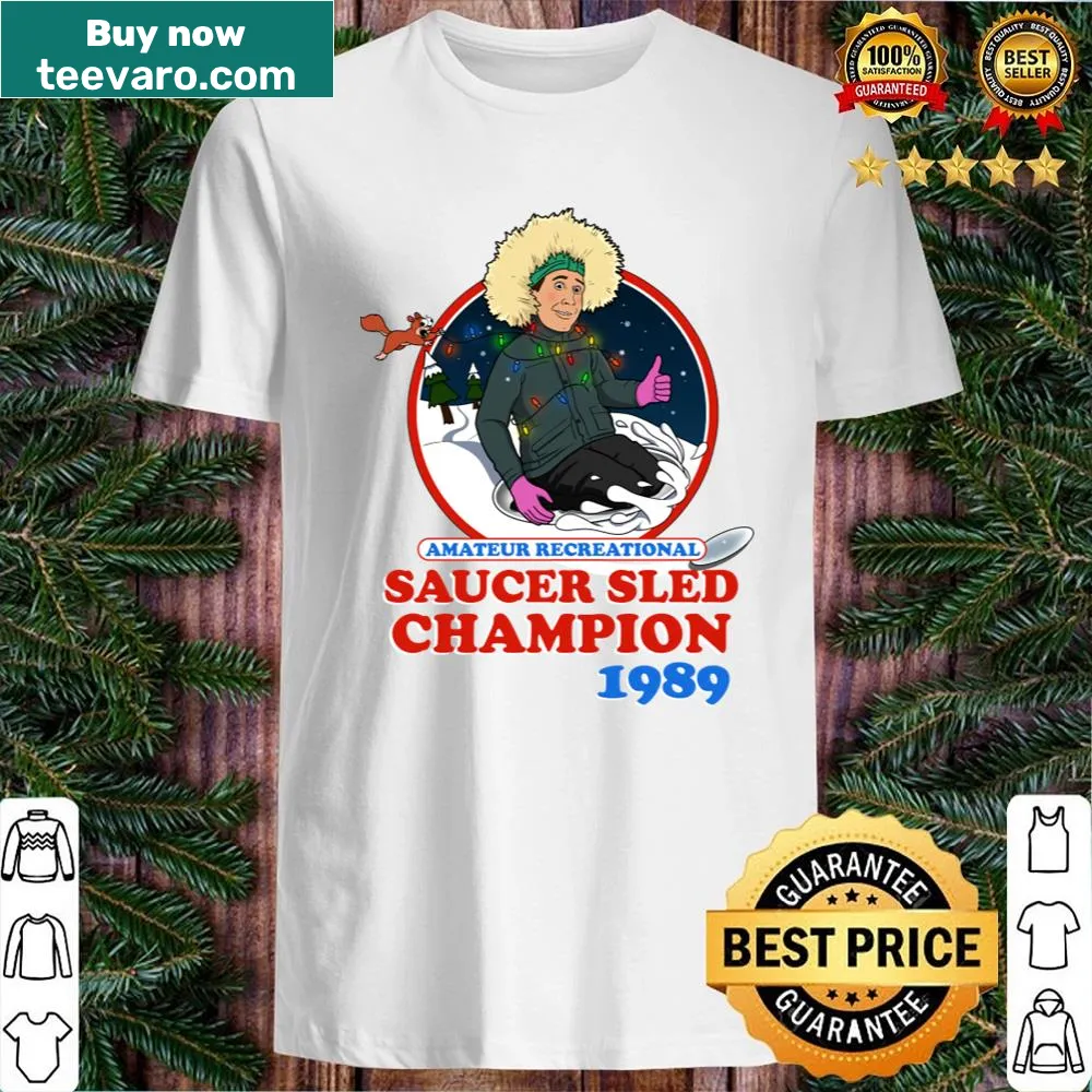 Funny vintage sledding champion t-shirt with playful graphic