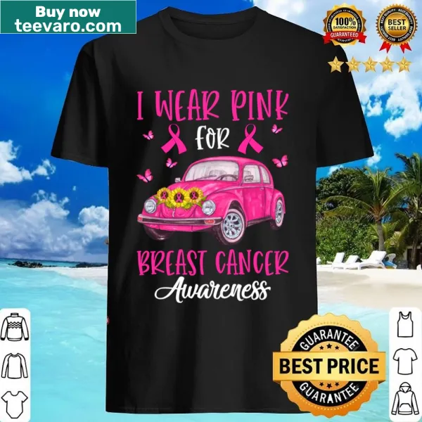 Pink breast cancer awareness shirt with sunflower and car design