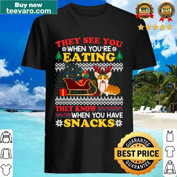 Funny Corgi graphic with text about eating snacks for Christmas