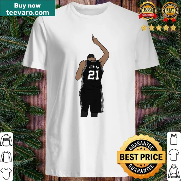 Illustration of Tim Duncan pointing up on a t-shirt