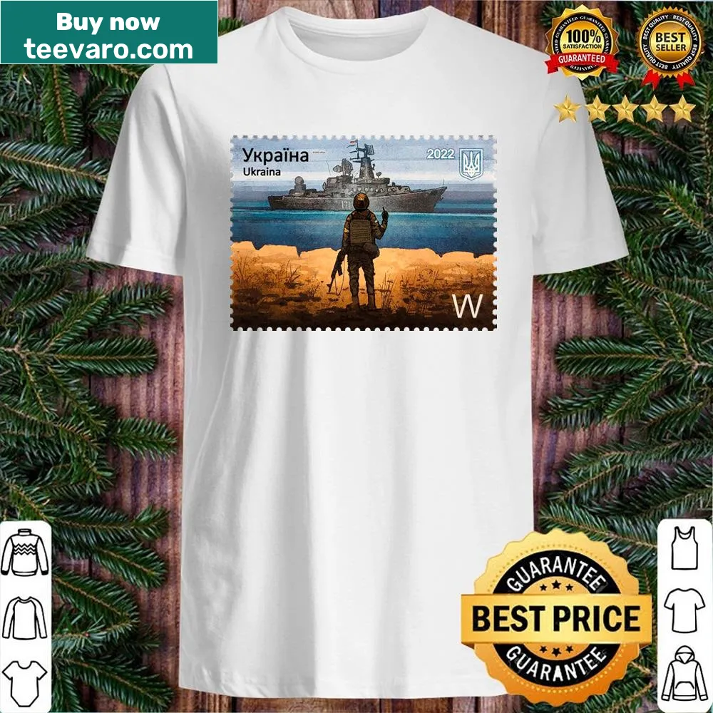 Typography shirt with the phrase 'Russian Warship Go Fuck Yourself!'