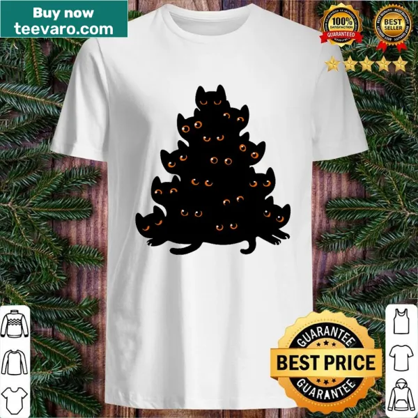 Halloween shirt featuring a black cat with orange eyes