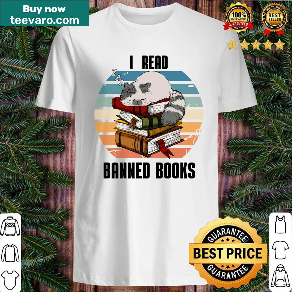 Essential bookworm t-shirt with cat and banned books design.