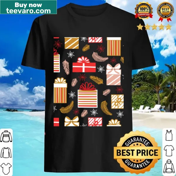 Seamless pattern of Christmas gifts on a classic t-shirt design.