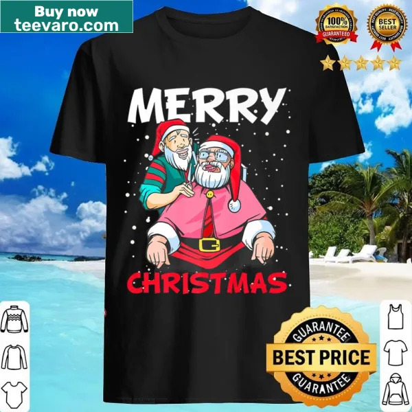Playful Christmas Hairdresser Supplies t-shirt with Santa Claus graphic