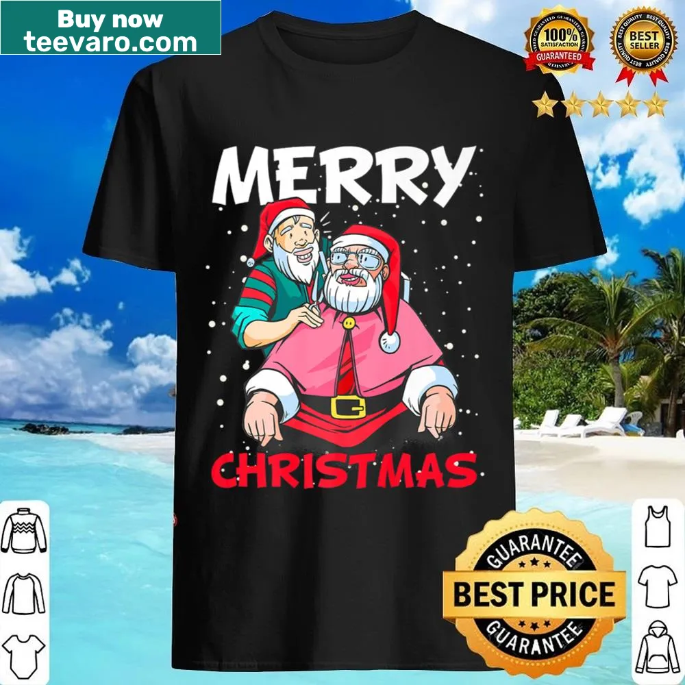 Playful Christmas Hairdresser Supplies t-shirt with Santa Claus graphic