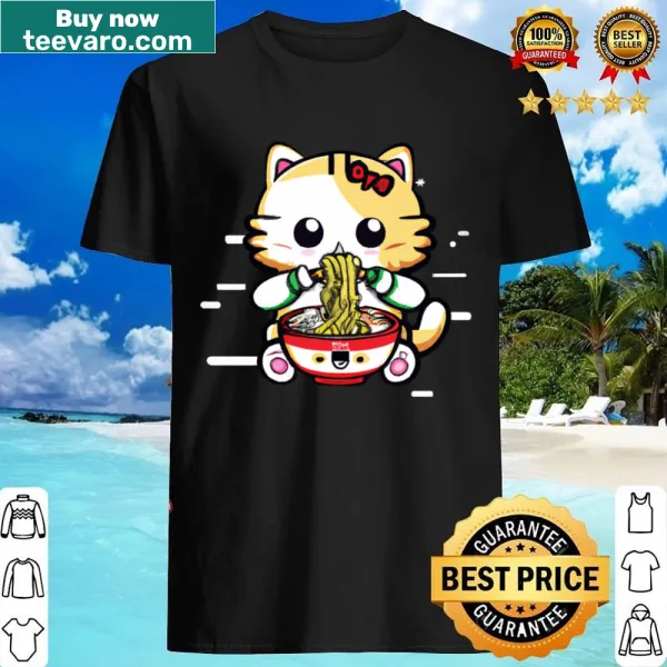 Kawaii cat eating ramen T-shirt design