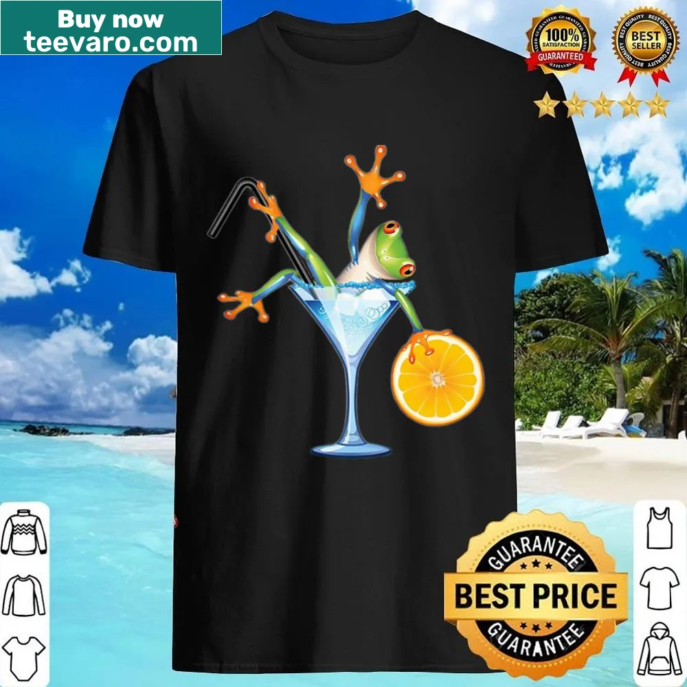 Illustration of a frog with a martini on a T-shirt