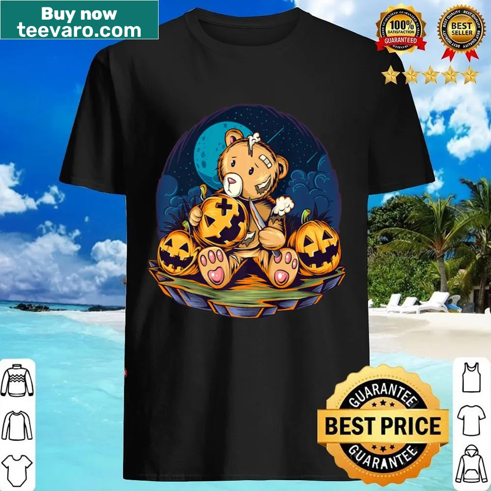 Cartoon teddy bear with pumpkin on T-shirt
