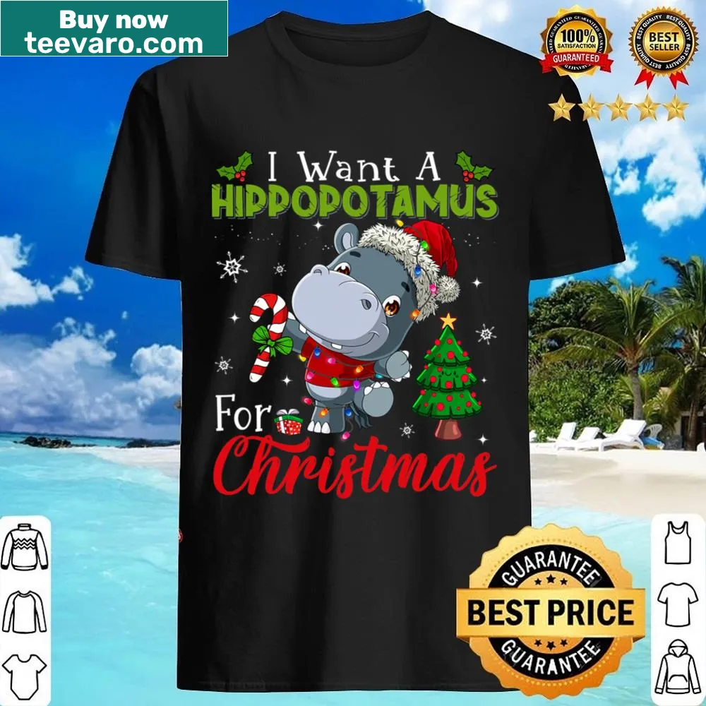 Whimsical Christmas shirt featuring hippo and Santa design