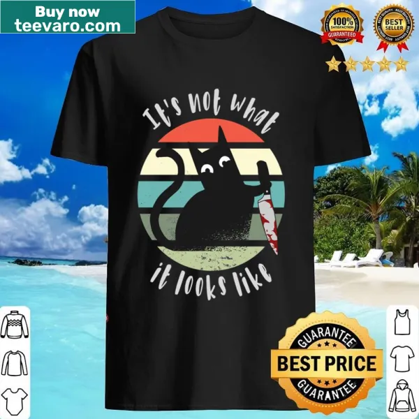 Cat with knife graphic t-shirt featuring humorous text