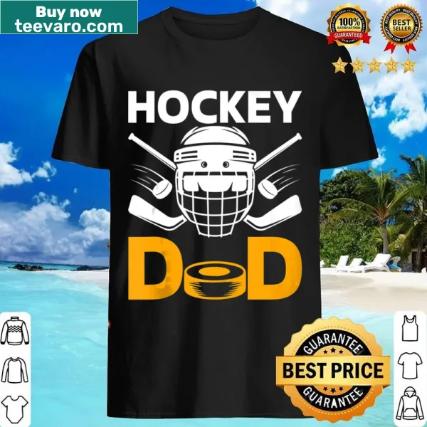 Hockey dad shirt with playful graphic showing player, goalie, and coach roles