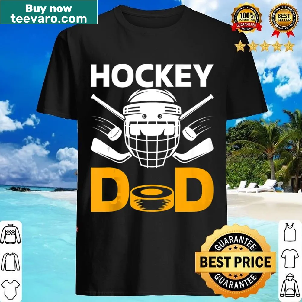 Hockey dad shirt with playful graphic showing player, goalie, and coach roles