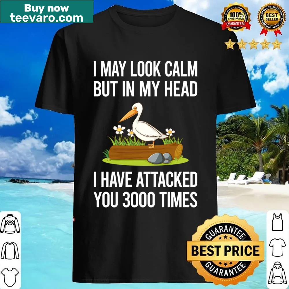 Funny pelican illustration with the text 'Look Calm' on T-shirt