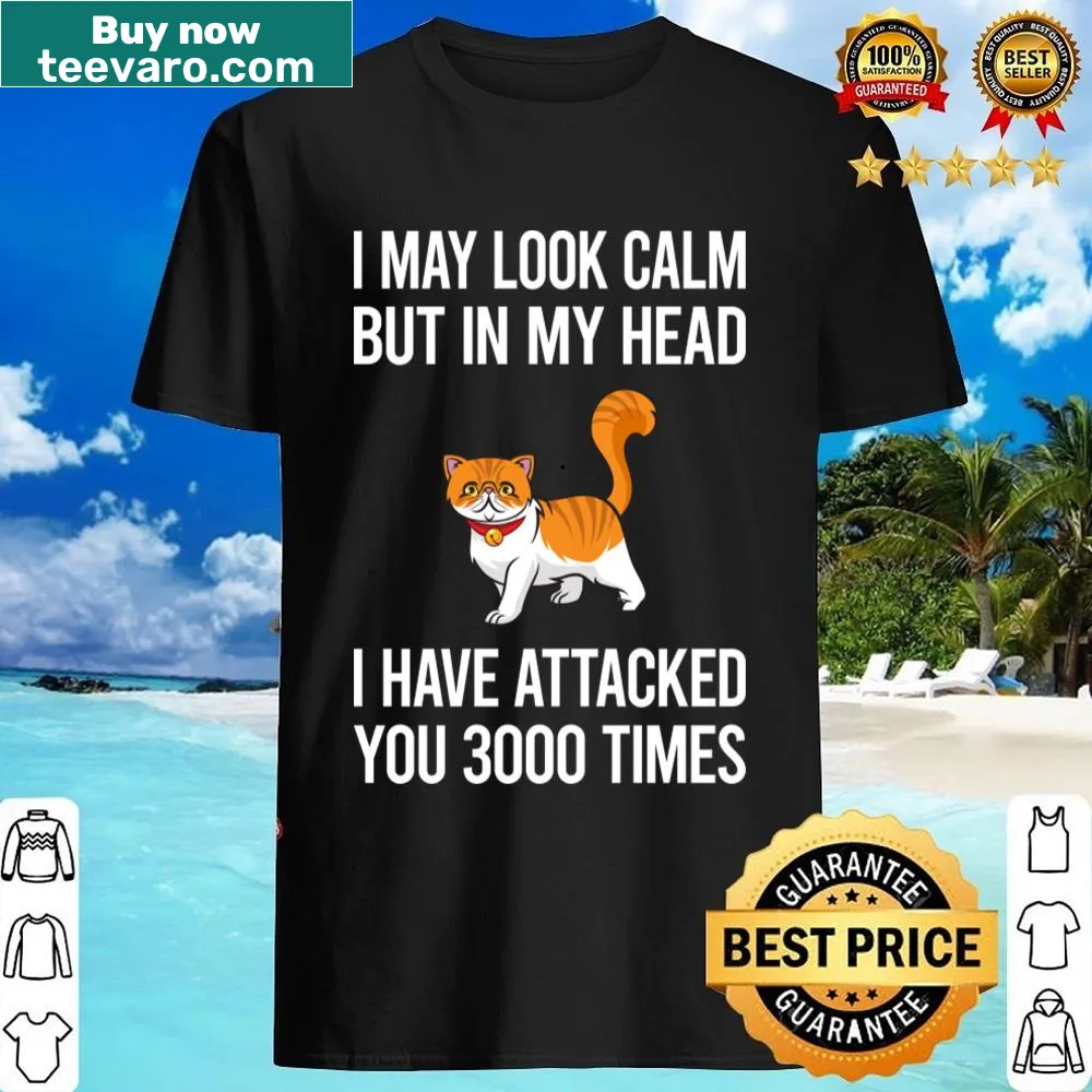 T-shirt featuring a relaxed Persian cat with the text 'Look Calm'