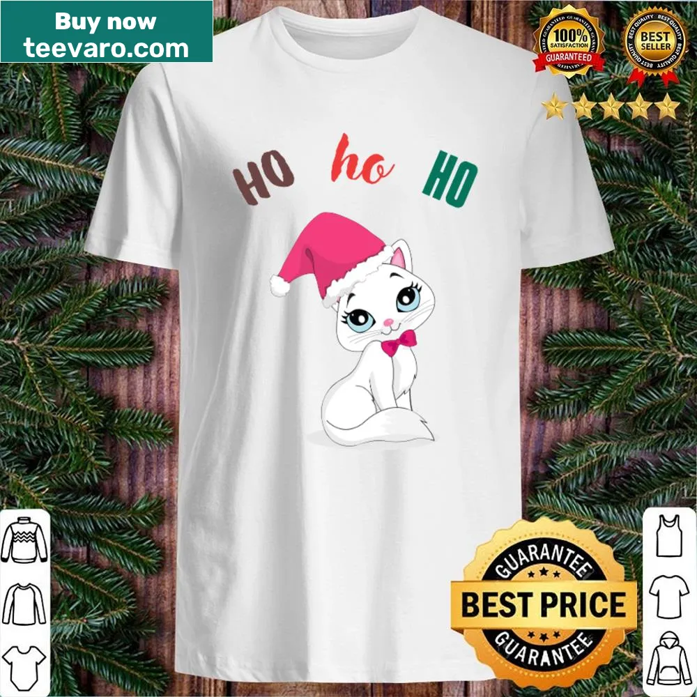 Cute pink cat in Santa outfit shirt for cat lovers