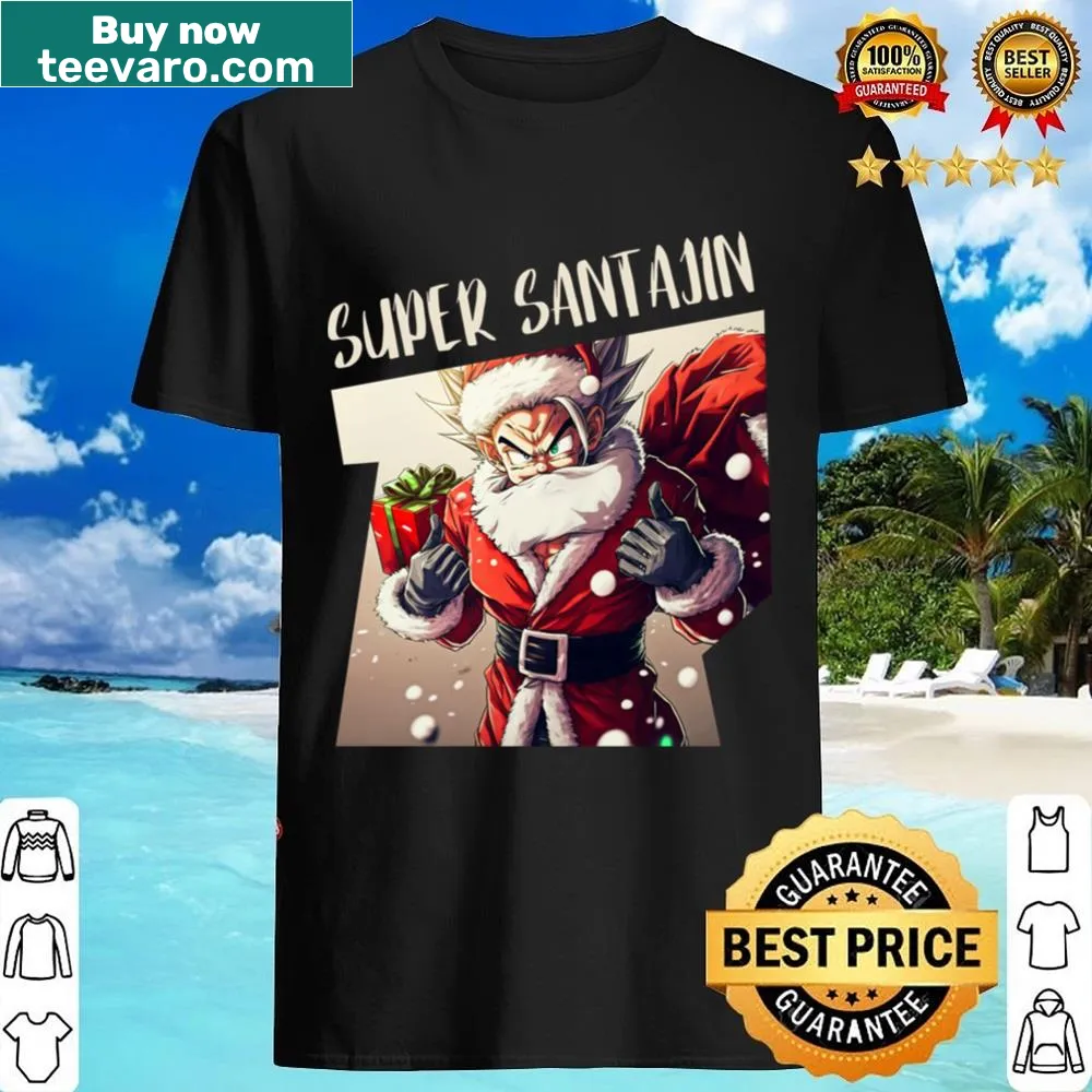 Super Santajin cartoon character wearing a Santa outfit graphic.
