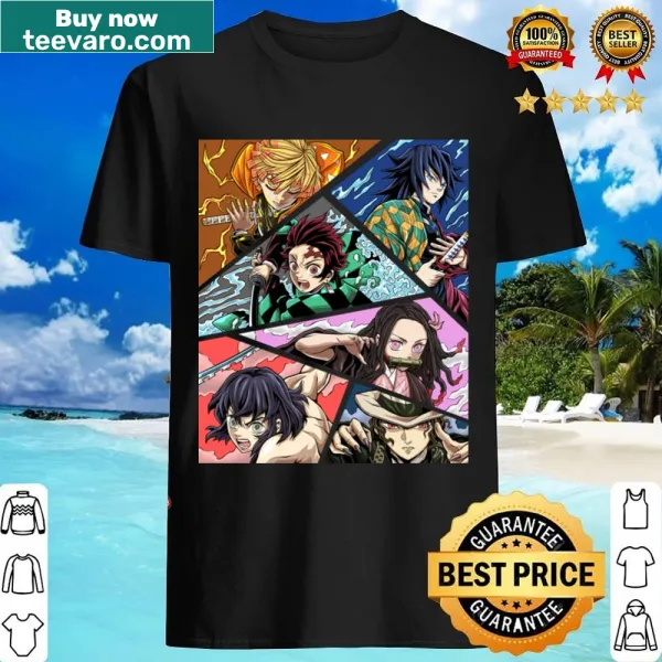 Graphic t-shirt featuring iconic elements from Demon Slayer anime