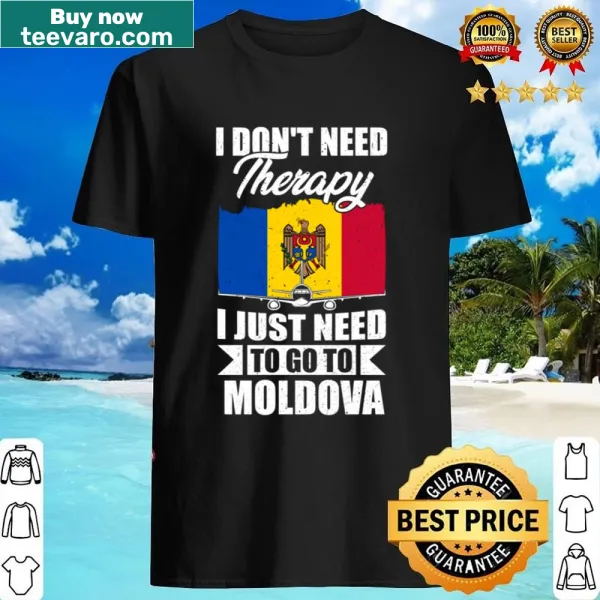 Graphic tee with text proclaiming the need to go to Moldova instead of therapy.