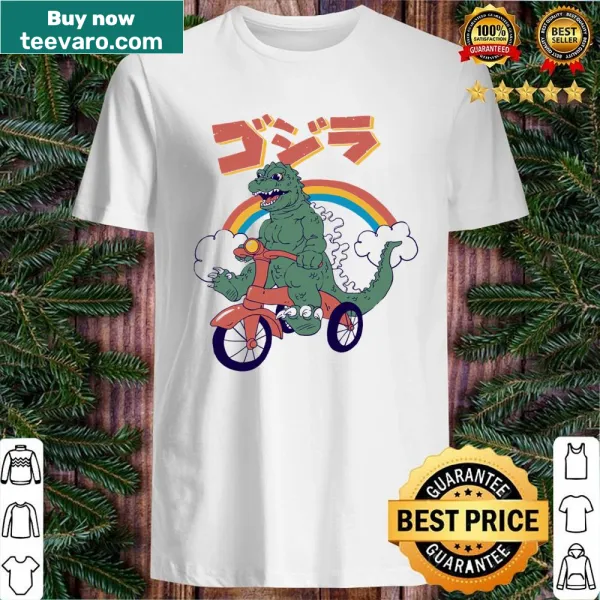 Kaiju-themed shirt featuring a giant creature on a bicycle