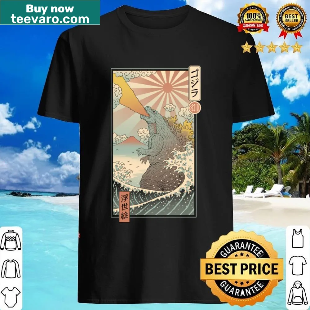 Ukiyo-e style Kaiju illustration on a T-shirt