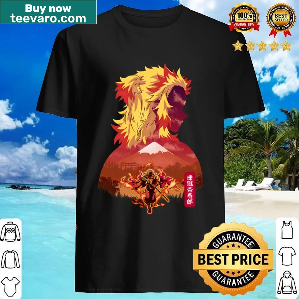 Illustration of Kyojuro Rengoku on a T-shirt