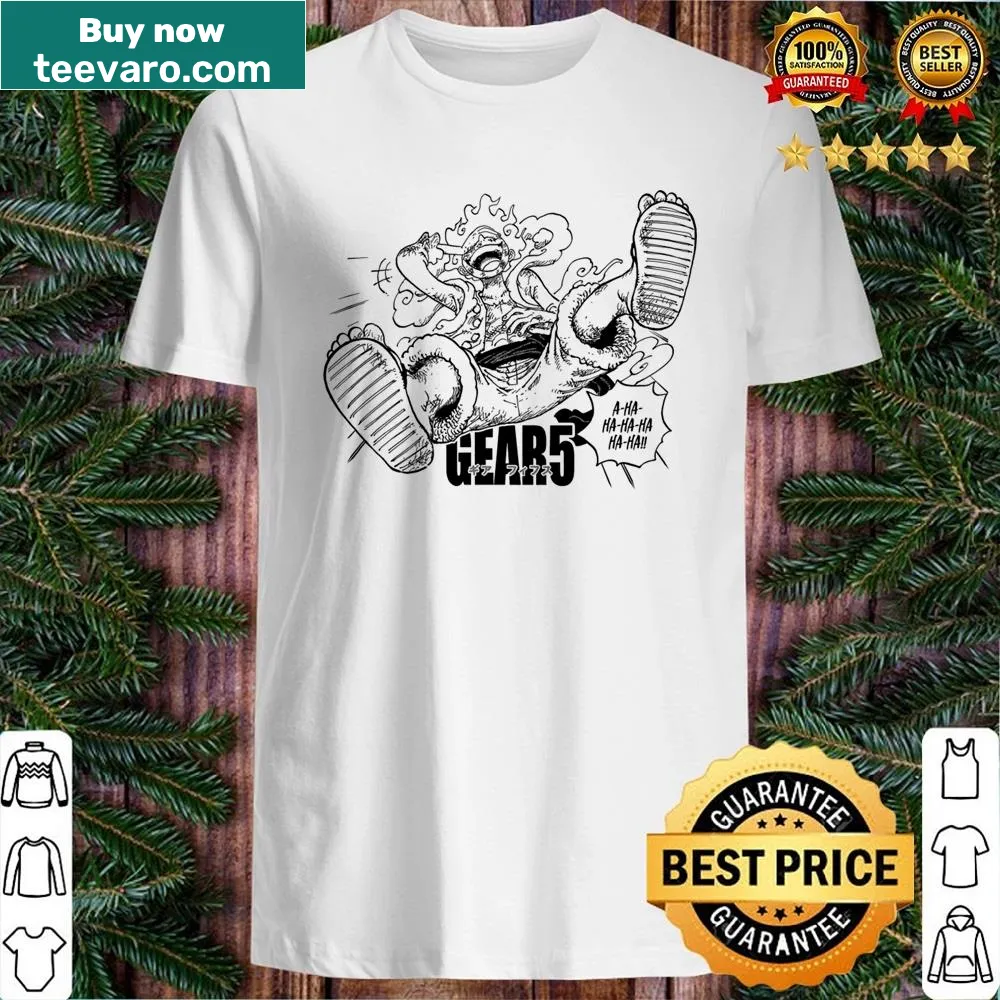 Anime-inspired shirt featuring Luffy in Nika Gear 5