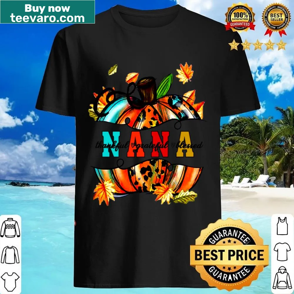 Thankful Grateful Blessed Christmas shirt for grandmas with pumpkin and leopard design