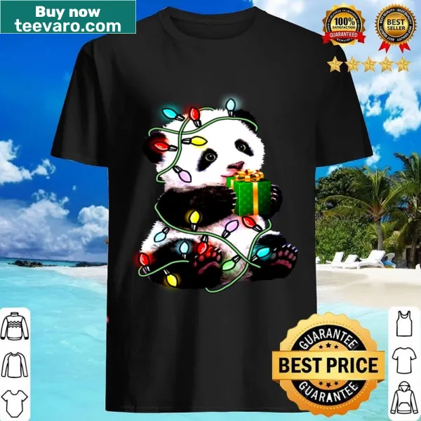 Panda design with Christmas lights on a festive T-shirt