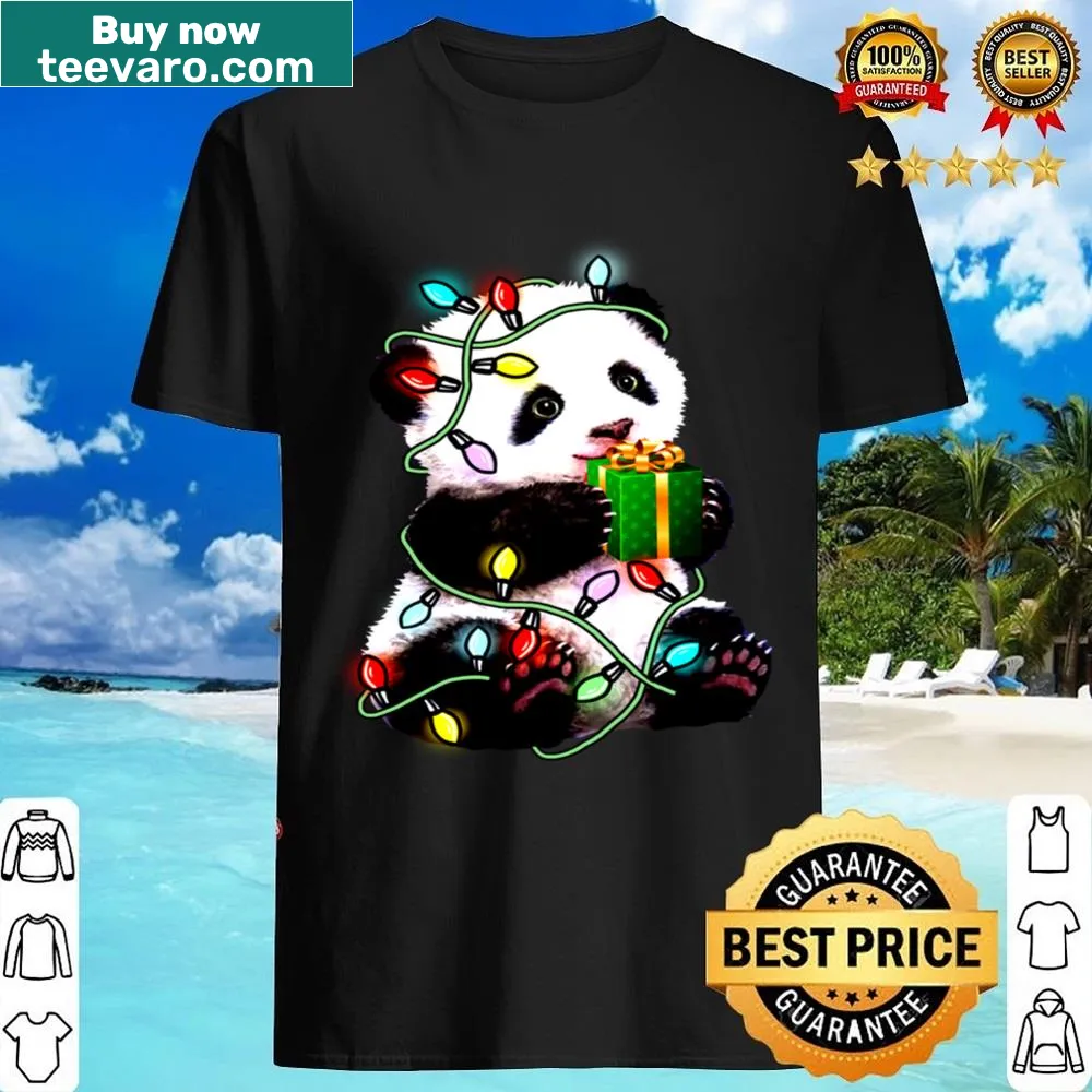 Panda design with Christmas lights on a festive T-shirt