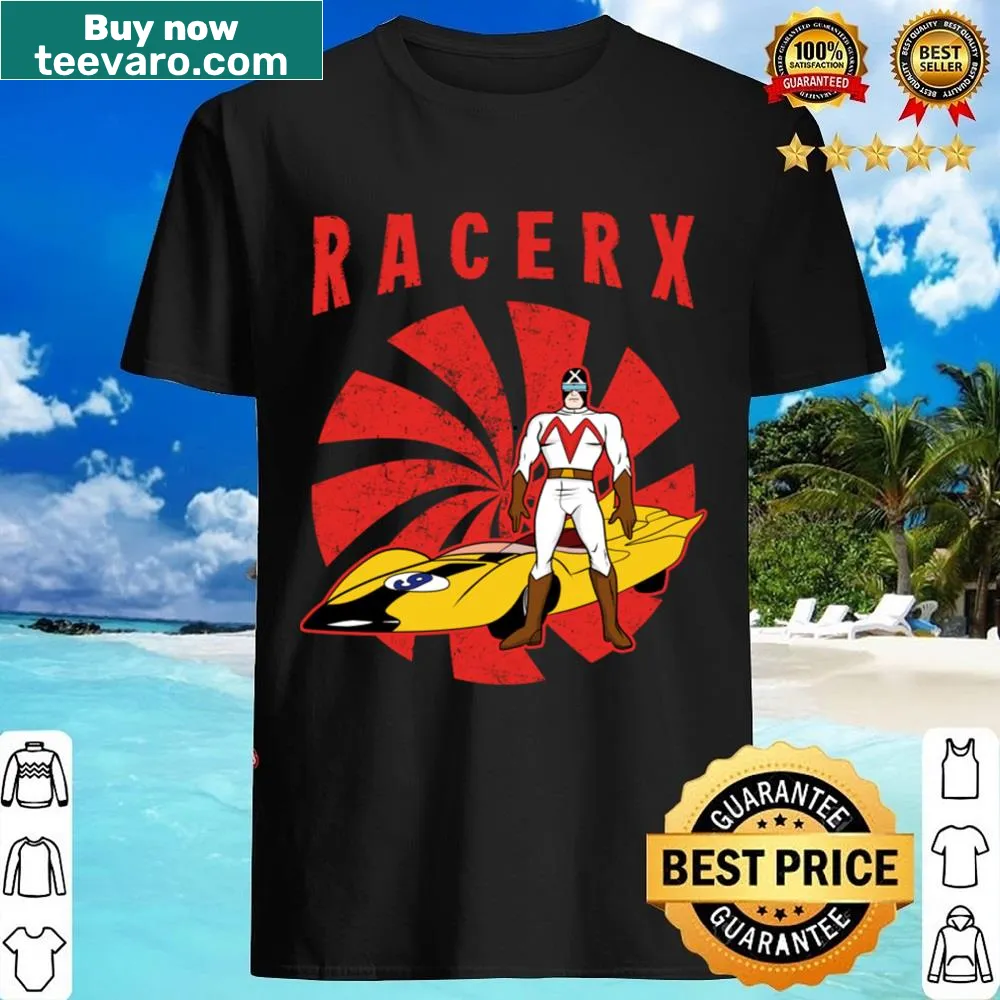 Dynamic racing graphic on a Retro Racer X t-shirt