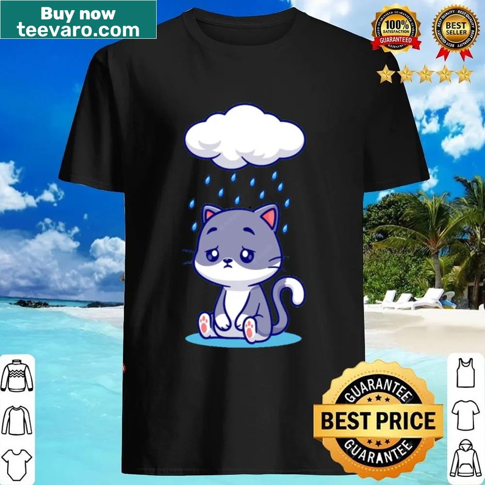 Cute cartoon design of a sad cat on a shirt