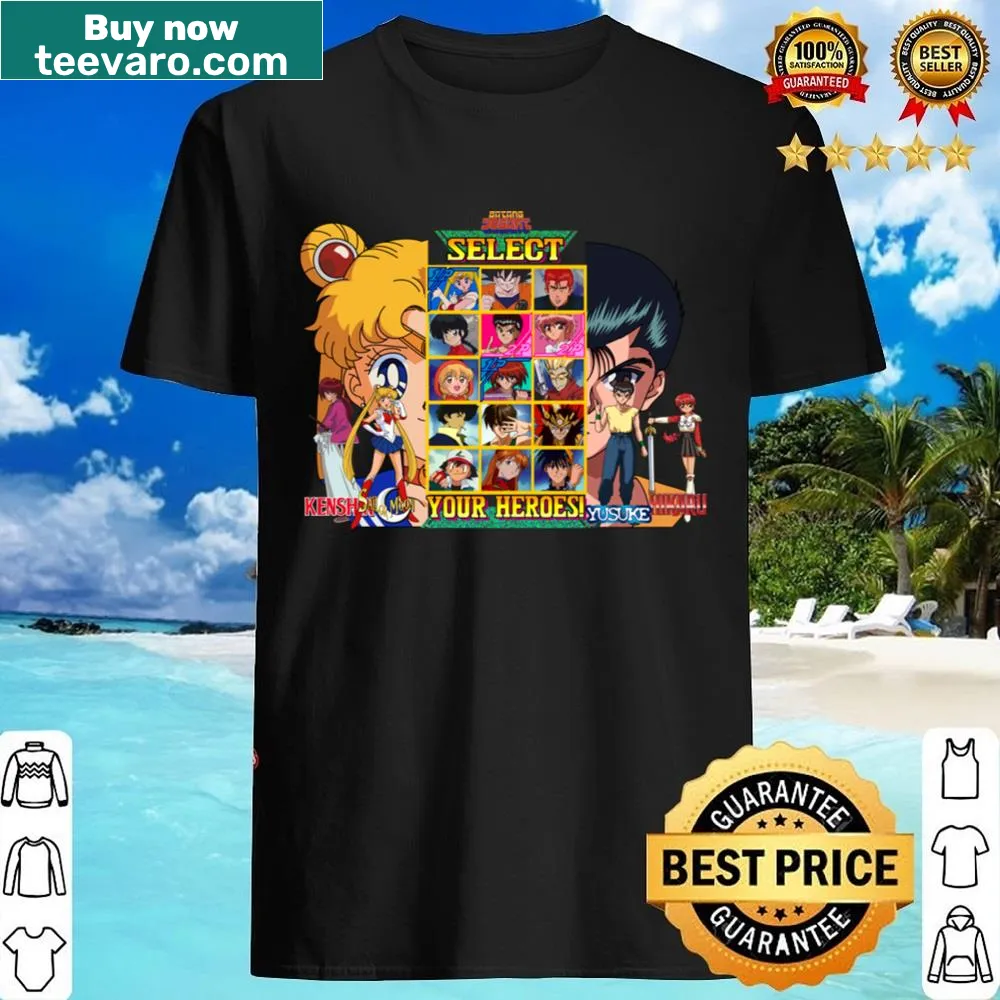 Retro design featuring iconic 90s heroes on a shirt.
