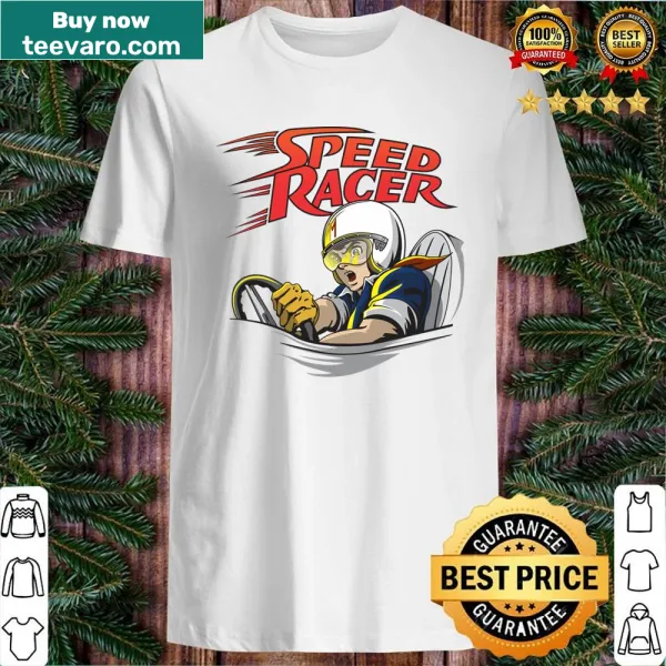 Shirt featuring Speed Racer and his iconic car.