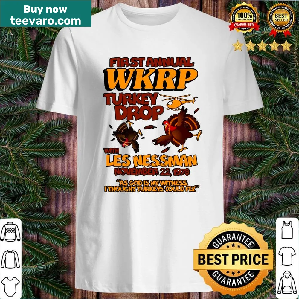 Commemorative shirt featuring the Wkrp Turkey Drop scene for Thanksgiving