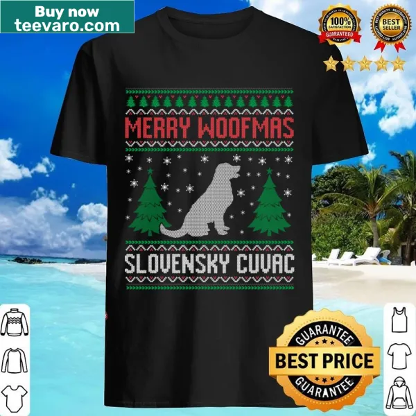 Festive Merry Woofmas shirt featuring a Slovensky Cuvac for dog lovers