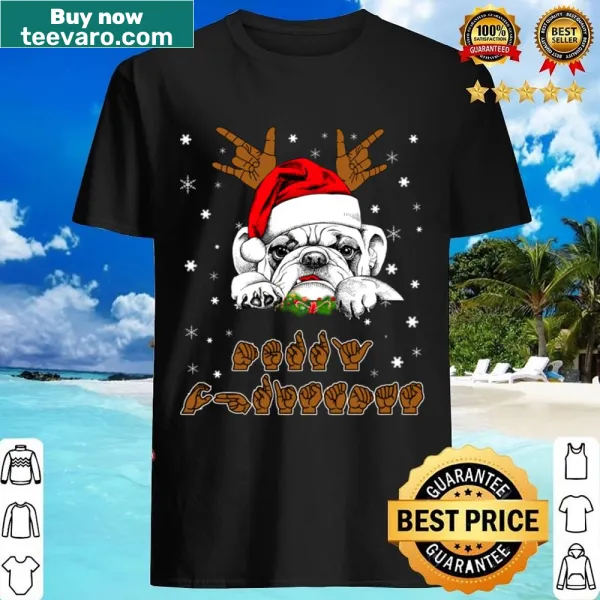 Bulldog ASL I love you sign in Christmas design
