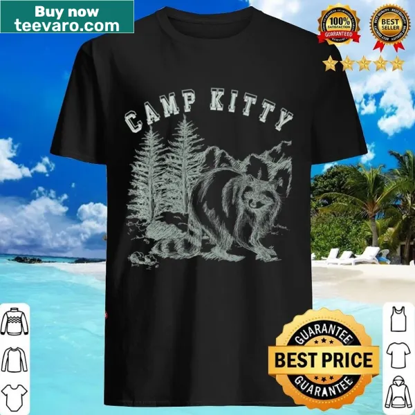 Cartoon raccoon camping shirt with a humorous design