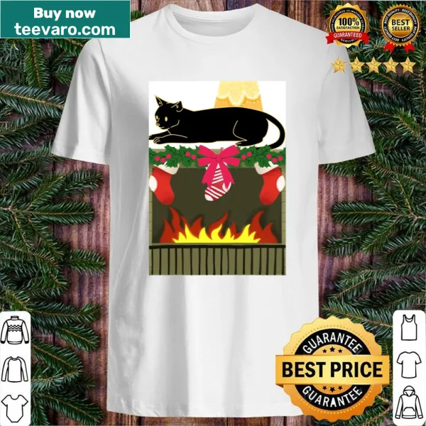 Charming cat sitting on a fireplace mantle design