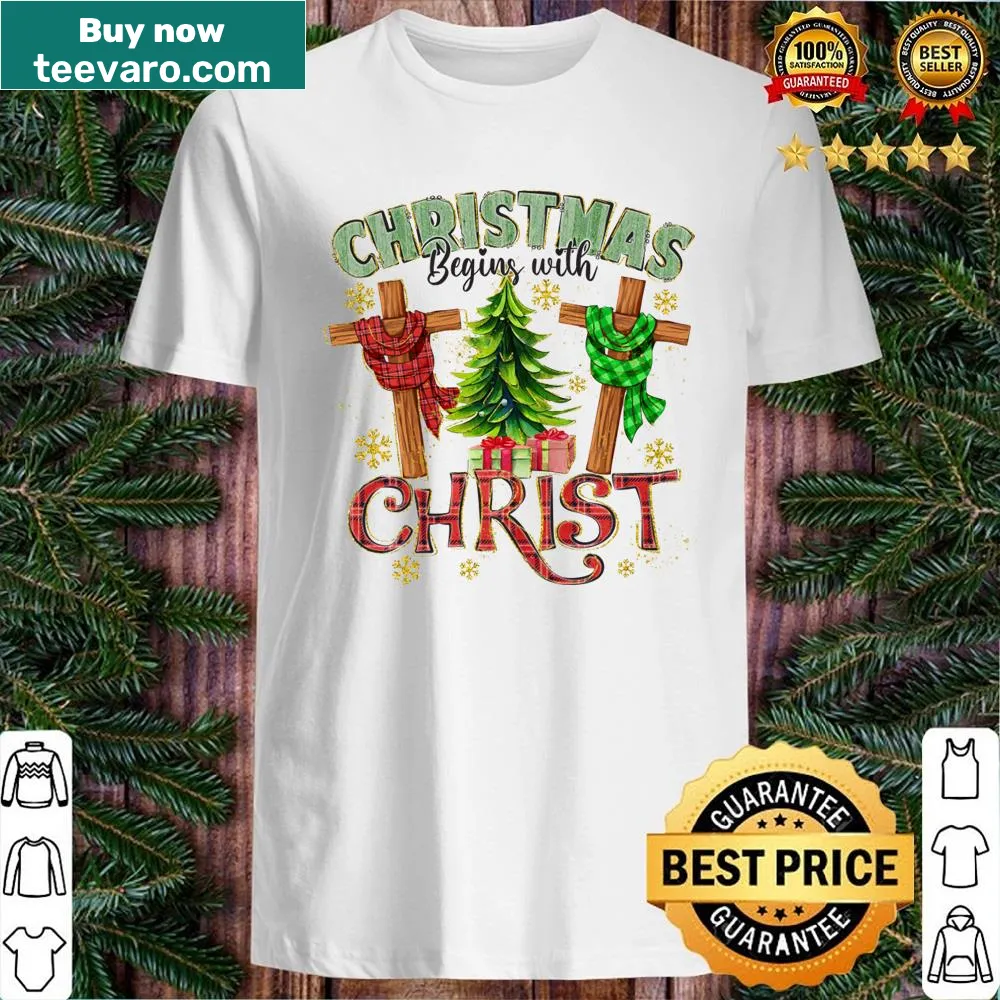 Elegant typography shirt stating 'Christmas Begins With Christ' for the holiday season