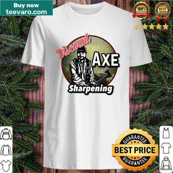 Lumberjack logo featuring axe sharpening on a shirt