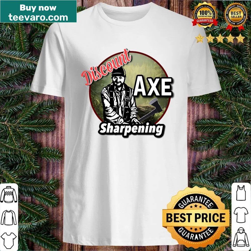 Lumberjack logo featuring axe sharpening on a shirt
