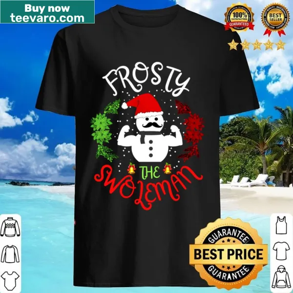 Cartoon image of a snowman lifting weights for Christmas.