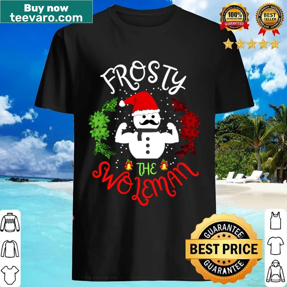 Cartoon image of a snowman lifting weights for Christmas.